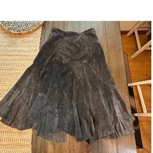 tsd Two Star Dog Gun Metal‎ Gray Genuine Suede Midi Skirt BOHO Grunge Womens S